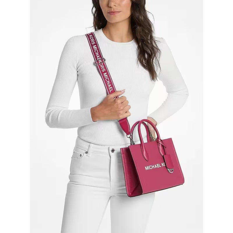 Michael Kors Mirella Small Pebbled Leather Convertible Crossbody Bag - DK Raspberry
