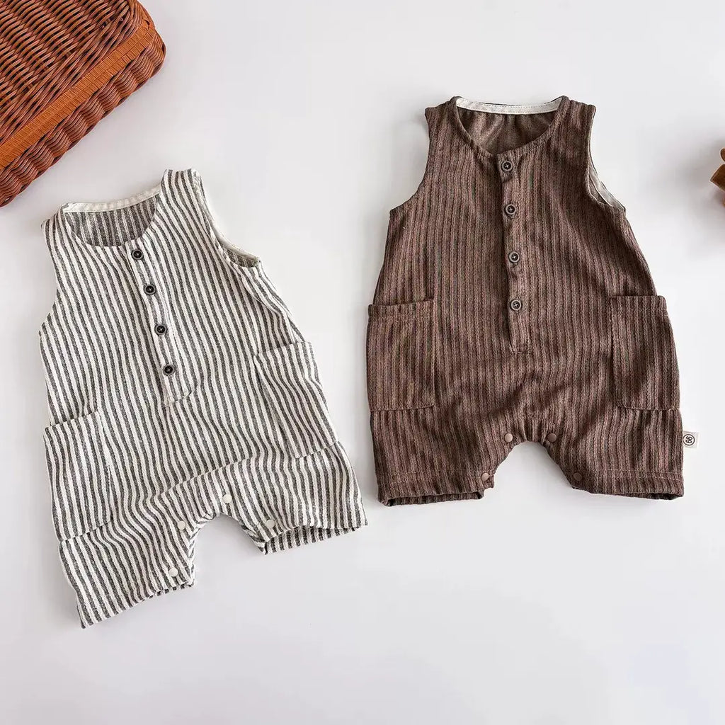 Summer Arrival Baby Unisex Casual Striped Pattern Sleeveless Rompers