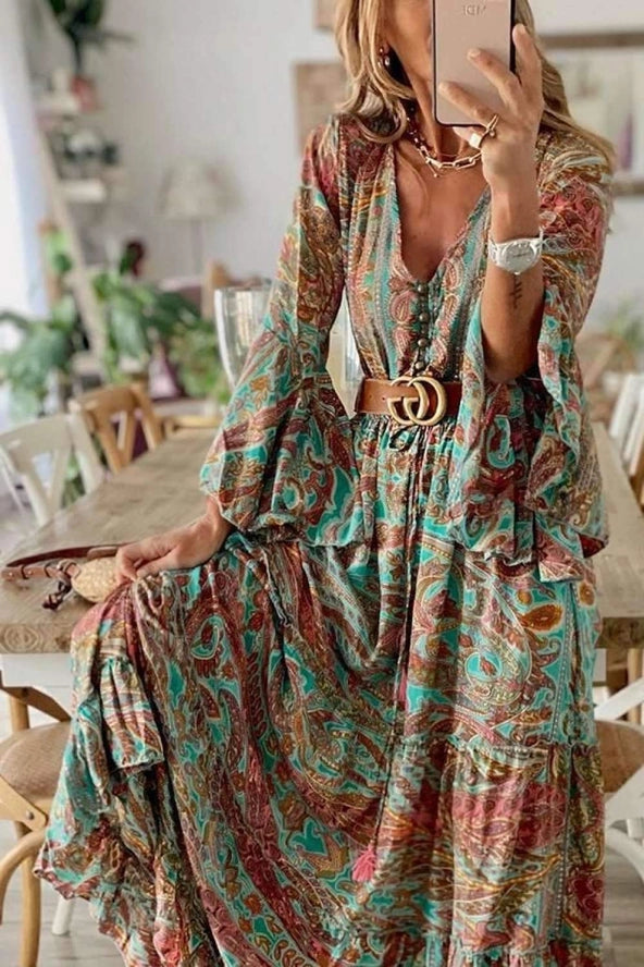 Summer V Neck Button Beach Holiday Dress