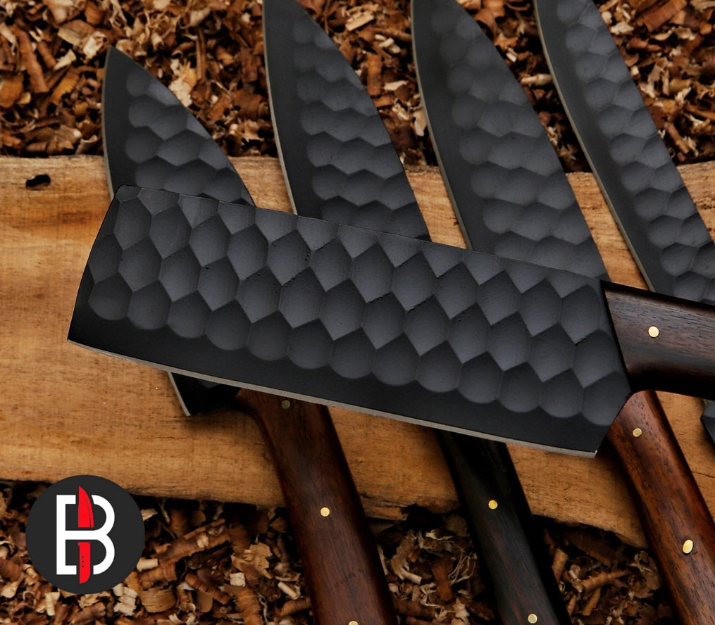 5 Pcs Chef Set Carbon Steel Bbq Hand Forged Kitchen Knives