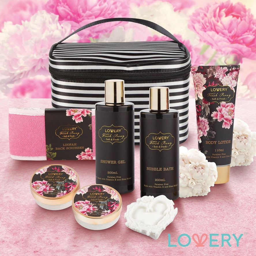 Home Spa Gift Basket, Bath & Body Set - Fresh Peony in Bag