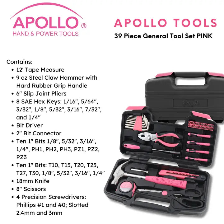 39 Piece General Tool Set Pink
