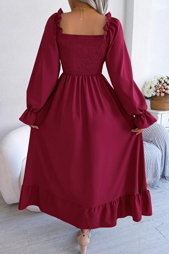 Square Neck Large Swing Flounces Long DRESS_