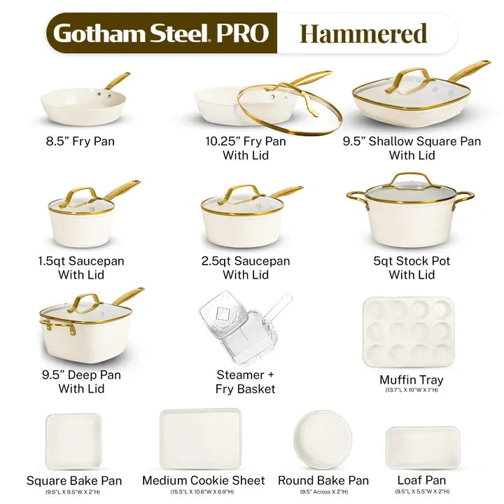 Gotham Steel Pro Hammered Collection 20-Piece Cream