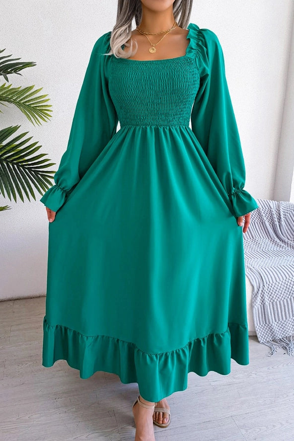 Square Neck Large Swing Flounces Long DRESS_