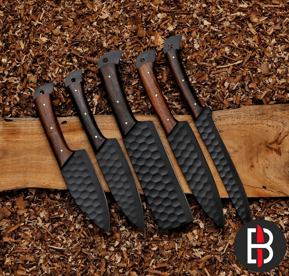 5 Pcs Chef Set Carbon Steel Bbq Hand Forged Kitchen Knives