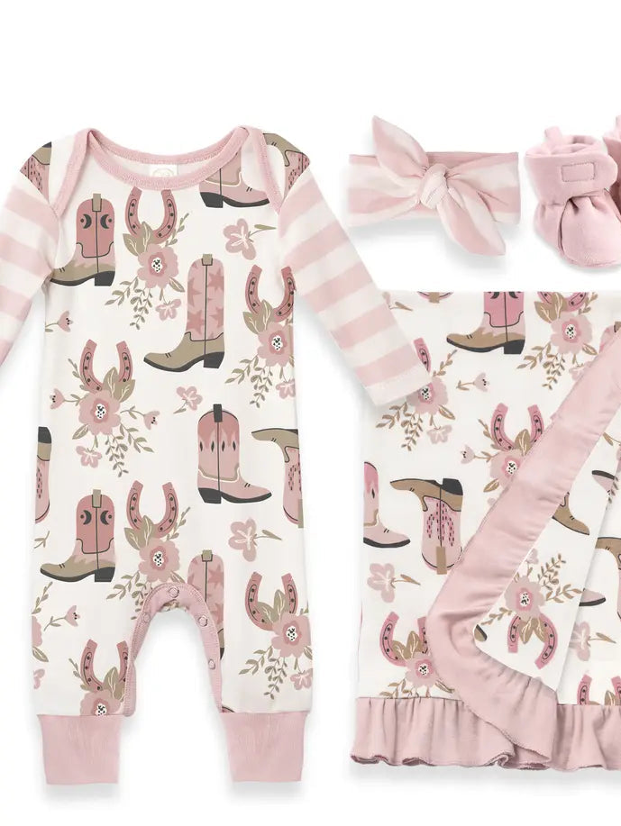 Western Cowgirl Boots Baby Cotton Romper
