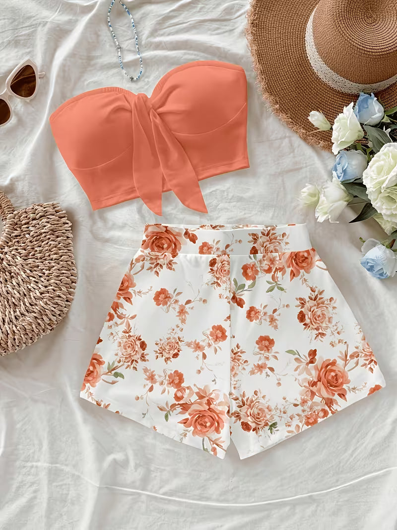 Printed Crop Top and Shorts Set
