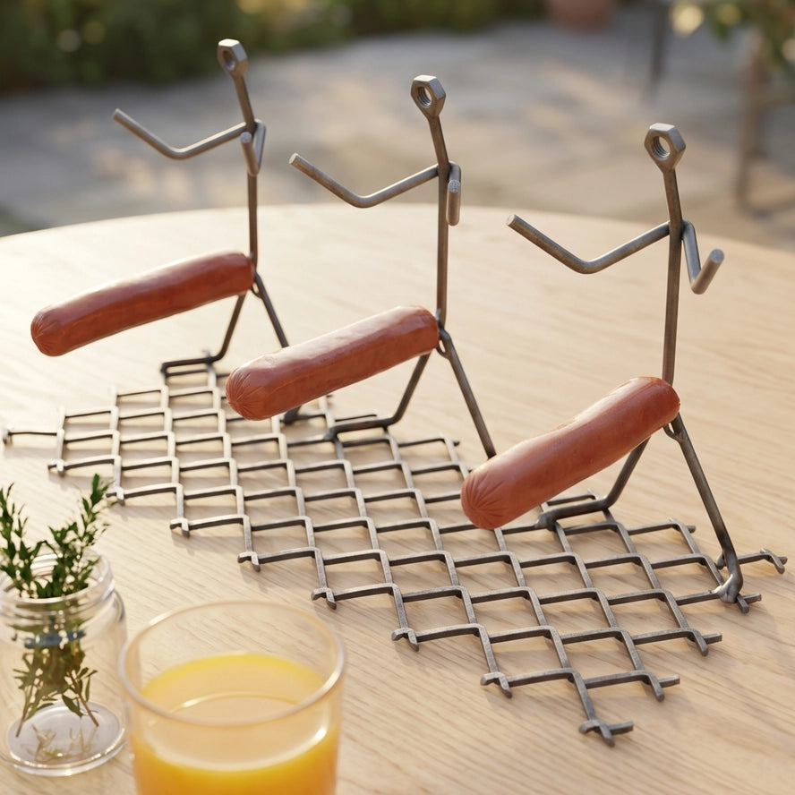 Hot Dog Roaster Stainless Steel Three Man Stick Figure