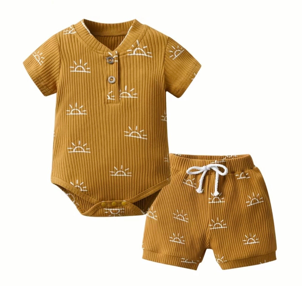Sunshine Days™ Ribbed Cotton Baby Bodysuit & Shorts Set