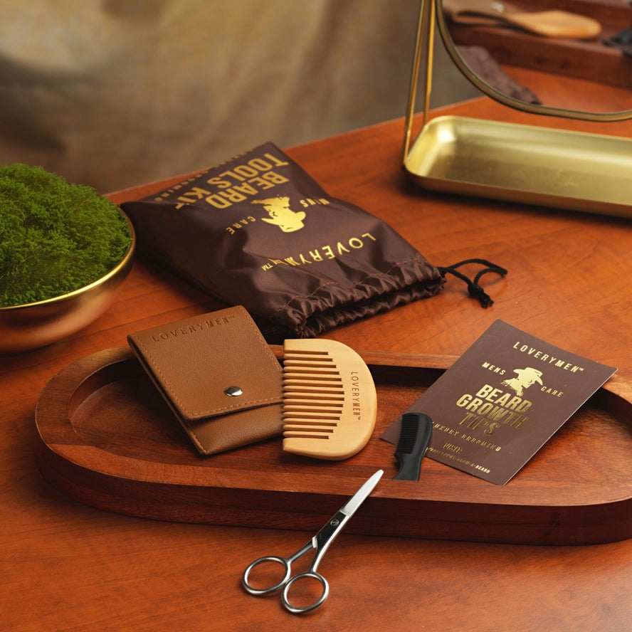 Loverymen Beard Tools Kit: Comb Shears & More in Travel Pouch