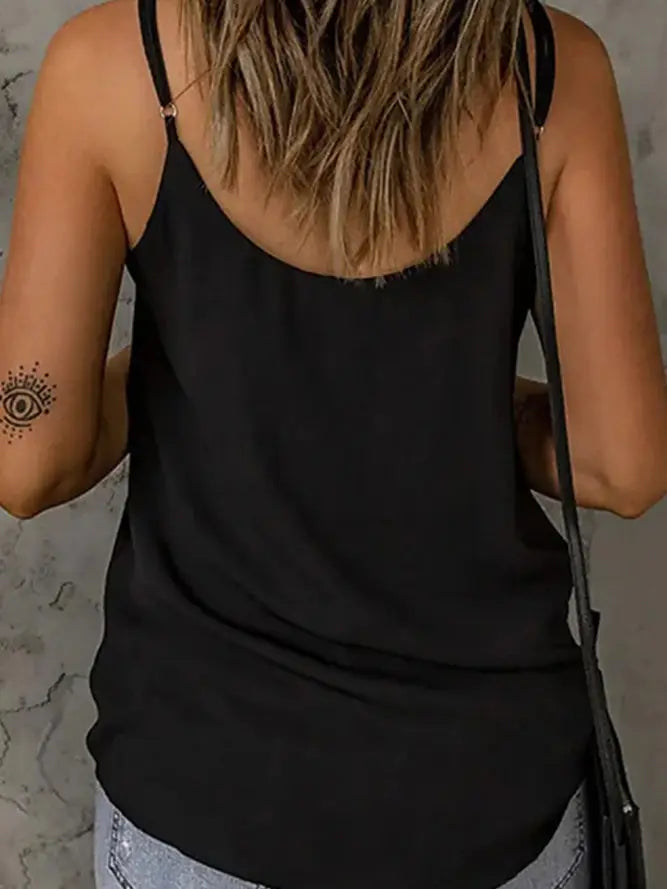 Summer Plain V Neck Mesh Splicing Tank Top