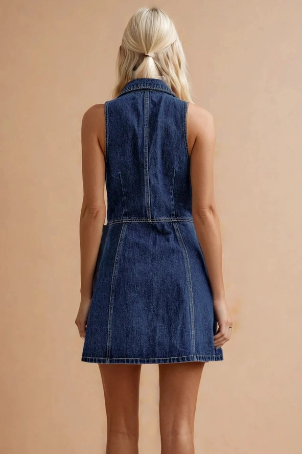Sleeveless A-Line Button Down Denim Dress