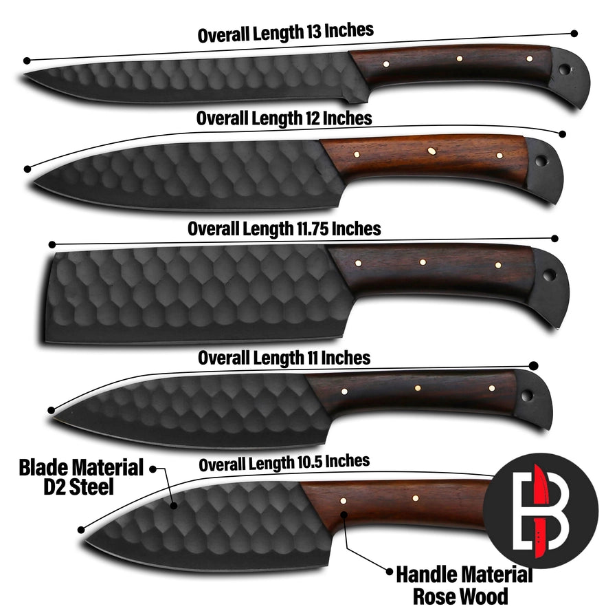 5 Pcs Chef Set Carbon Steel Bbq Hand Forged Kitchen Knives