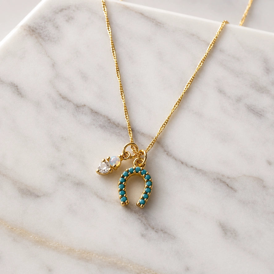 Opal and Turquoise Horseshoe Necklace