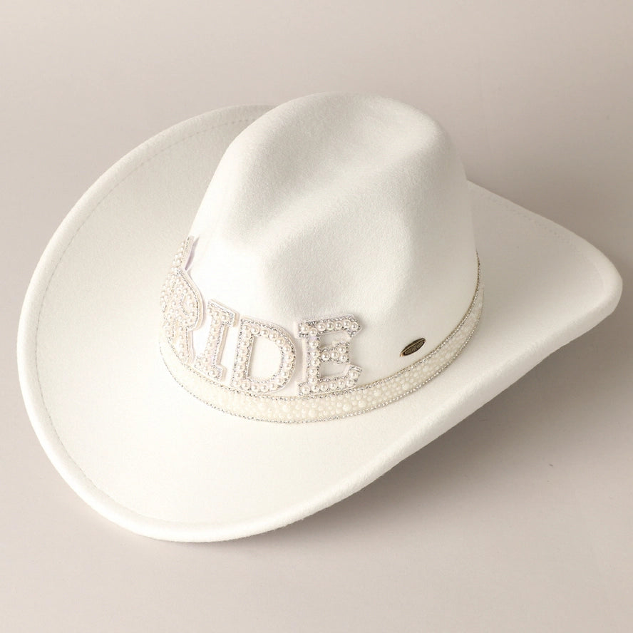 Vegan Felt-Made Bride Pearl Cowboy Hat