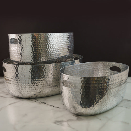 Hammered Silver Beverage Tub – Set of 3
