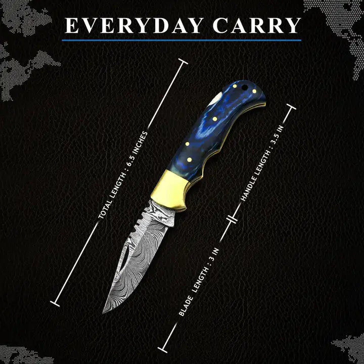 6.5' Handmade Damascus Folding Knife, Pocket Knife