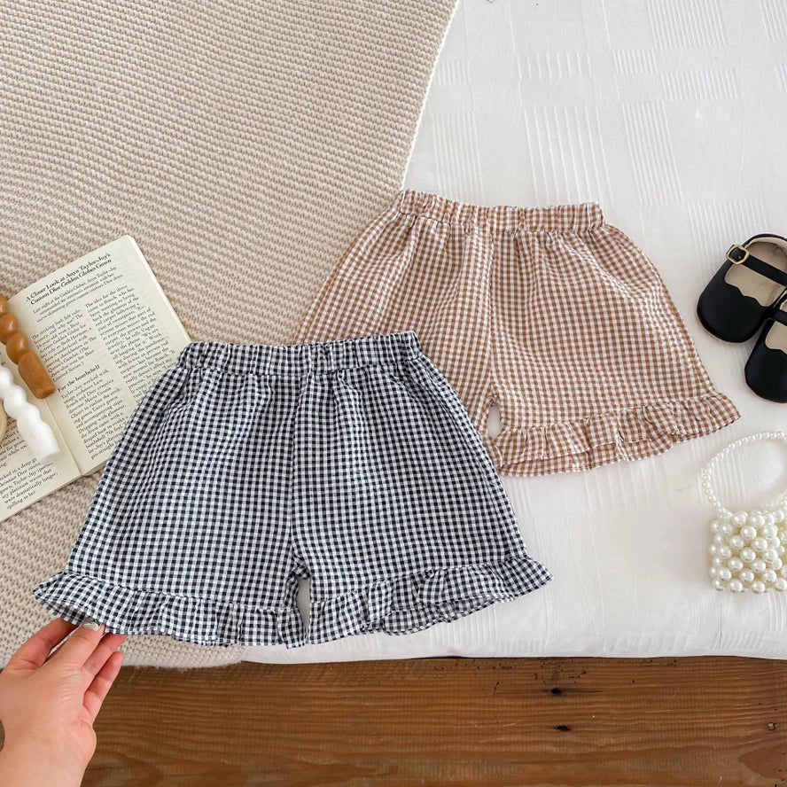 Mykids-Usa Summer Girls Plaid Shirt and Shorts Clothing Set