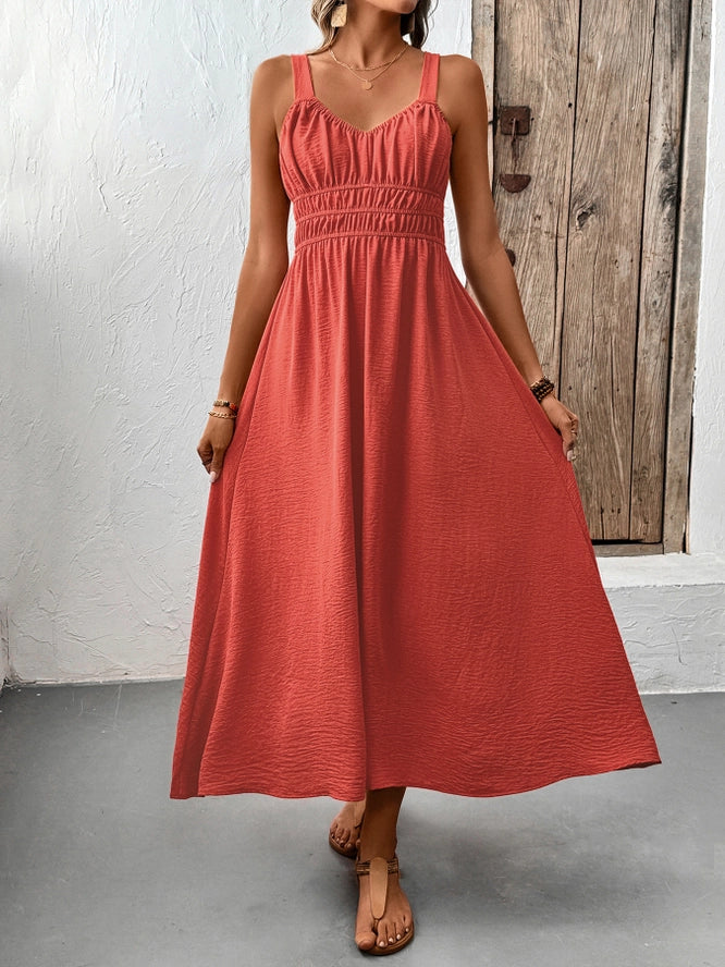 Textured Summer Suspender Casual Pleated Dress