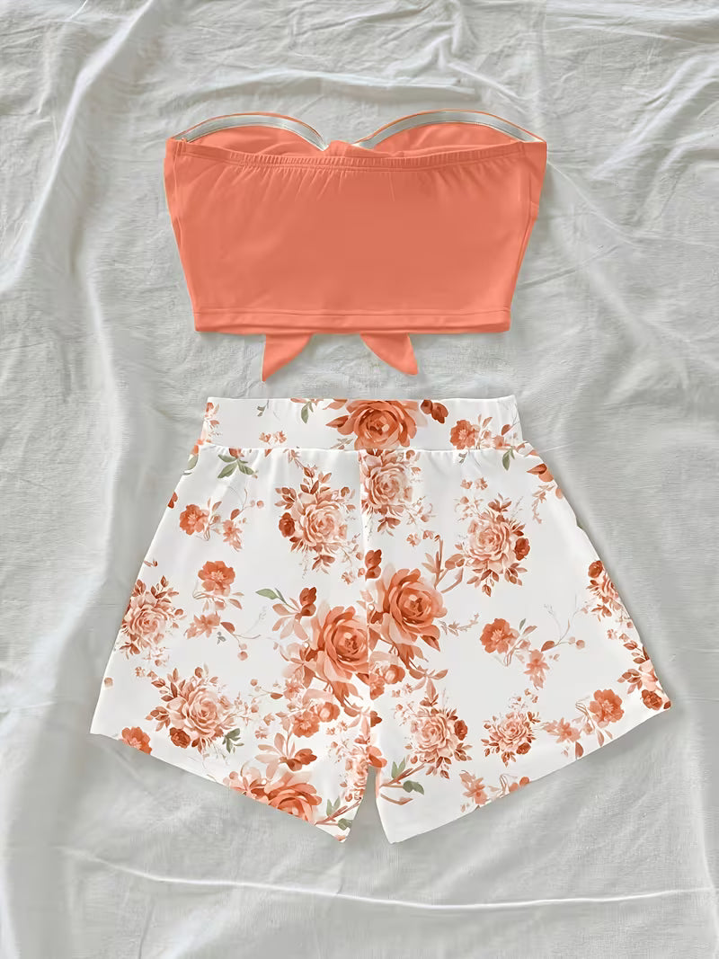Printed Crop Top and Shorts Set