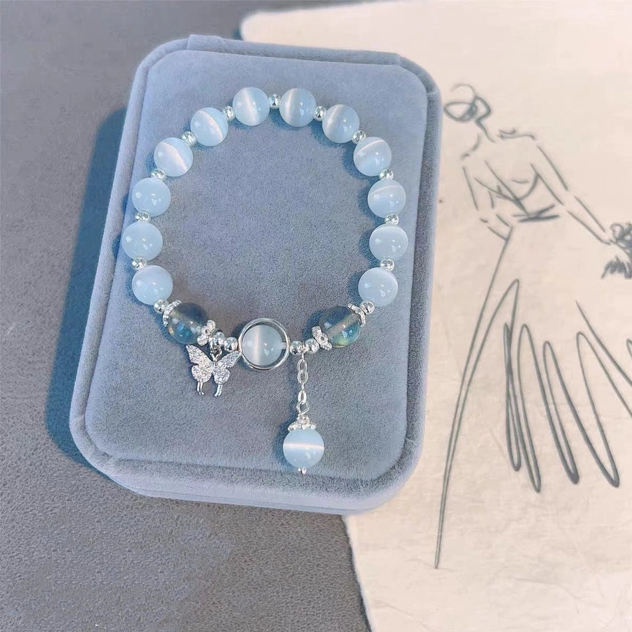 Cat's Eye Aquamarine Moonstone Crystal Women's Bracelet