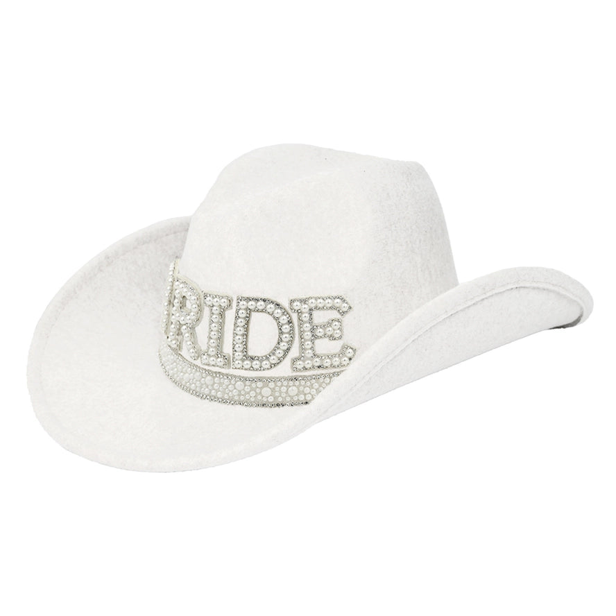 Vegan Felt-Made Bride Pearl Cowboy Hat