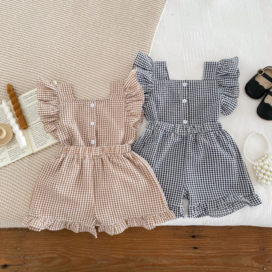 Mykids-Usa Summer Girls Plaid Shirt and Shorts Clothing Set