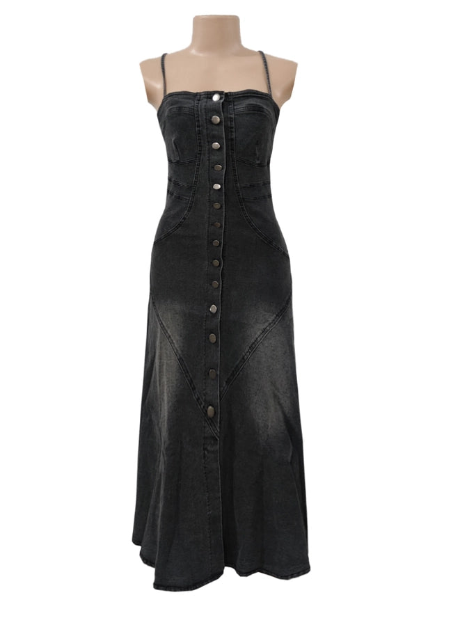 Vintage Denim Slim Slip Buttoned Dress