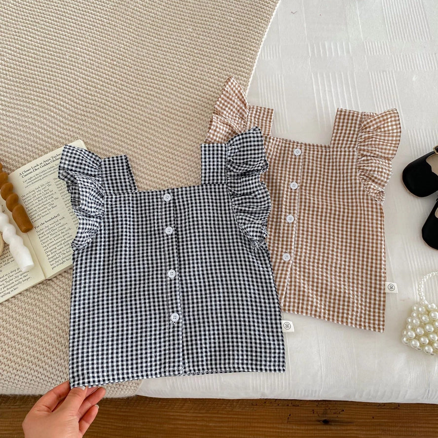 Mykids-Usa Summer Girls Plaid Shirt and Shorts Clothing Set