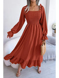 Square Neck Large Swing Flounces Long DRESS_