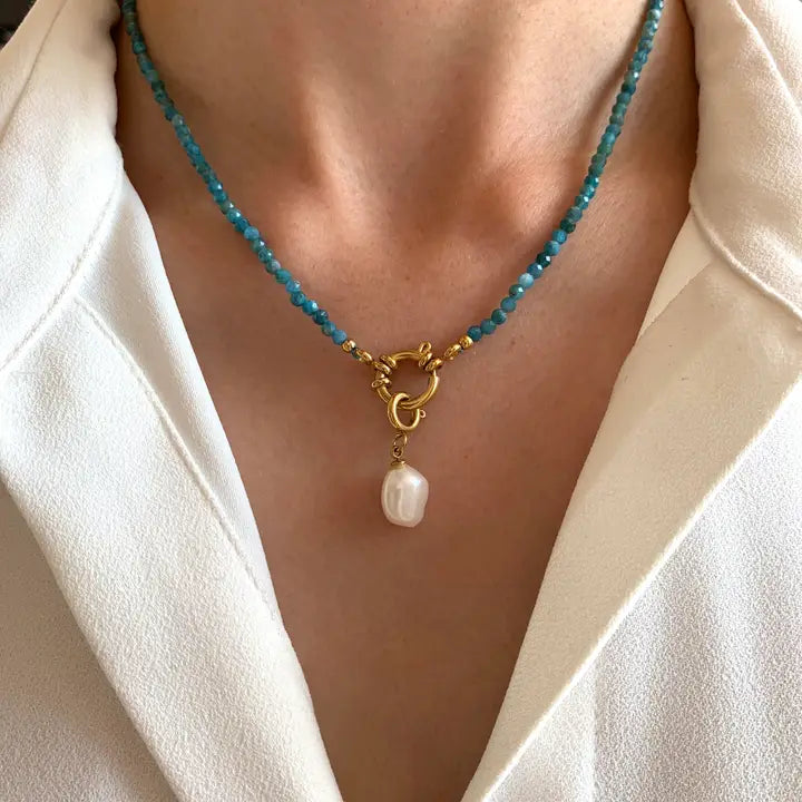 Apatite Blue Steel Natural Stone Necklace