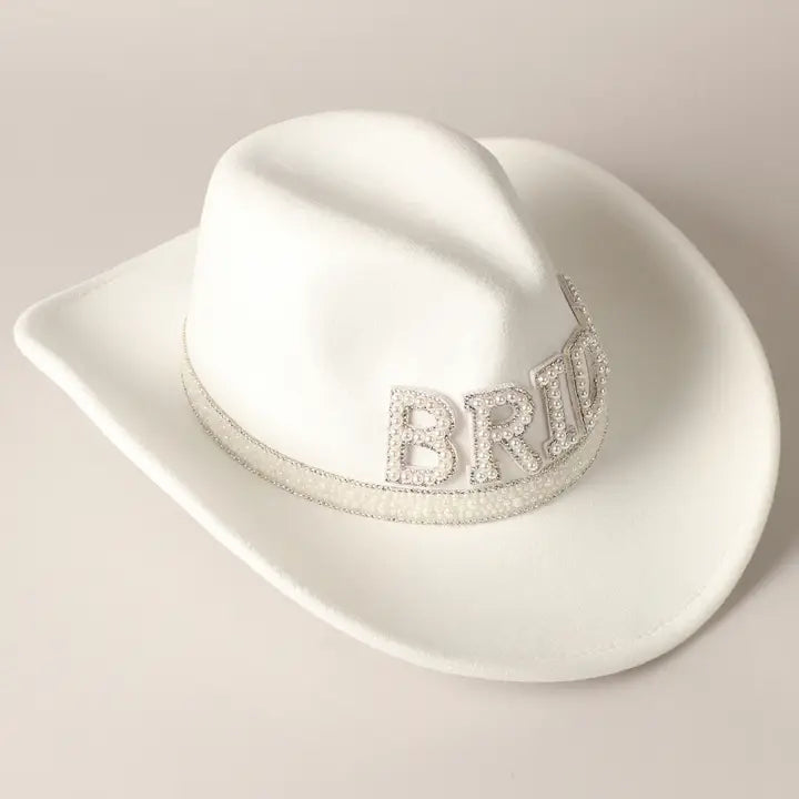 Vegan Felt-Made Bride Pearl Cowboy Hat