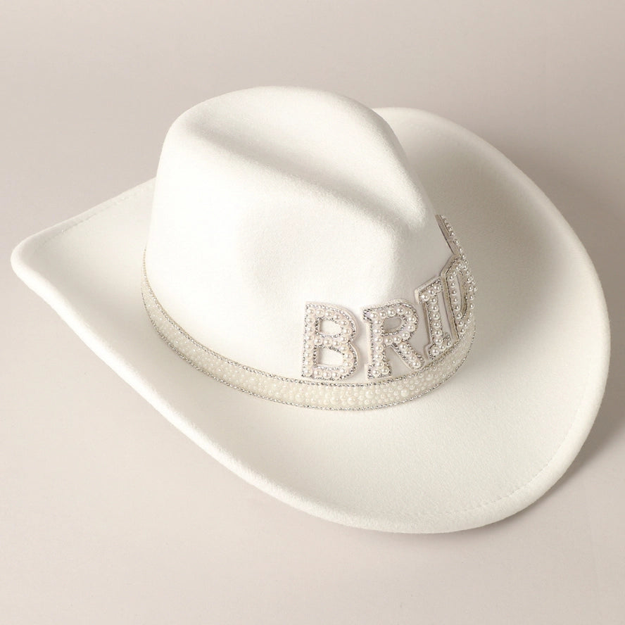 Vegan Felt-Made Bride Pearl Cowboy Hat