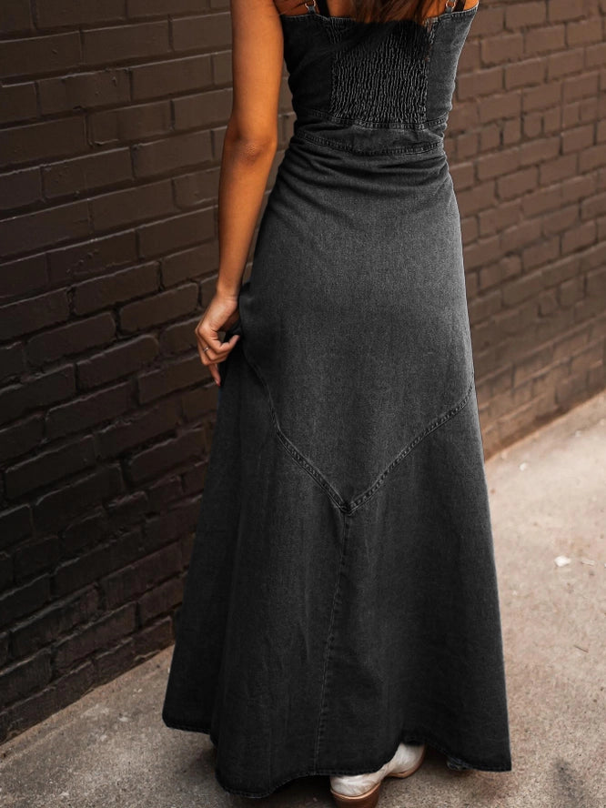 Vintage Denim Slim Slip Buttoned Dress