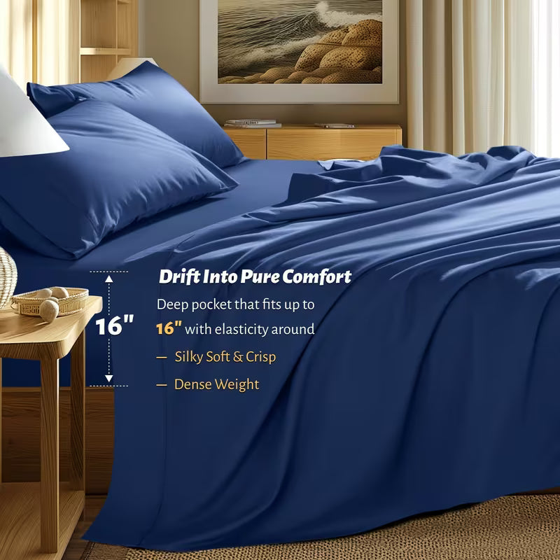 Extra Deep Pocket Bamboo Sheets - 4/6pcs Breathable & Cooling Bamboo Bed Sheet Set, Hotel Luxury Fitted Sheet Set, Soft Wrinkle-Free for Extra Deep Mattresses, Room Decor, Twin/Full/Queen/King Size Sheet & Pillowcase Sets