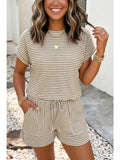 Ldc Stripe Breathable Textured Knit Short 2pcs Set