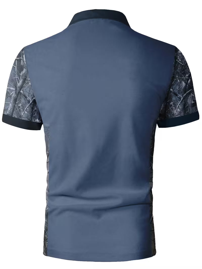 Men's Deer Head Print Camouflage Patchwork Polo Shirt