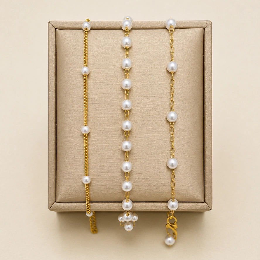 Titanium Steel Non-Tarnish Pearl Station Necklace