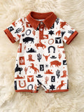 Ivory Multi-Printed Western Baby Romper with Snaps