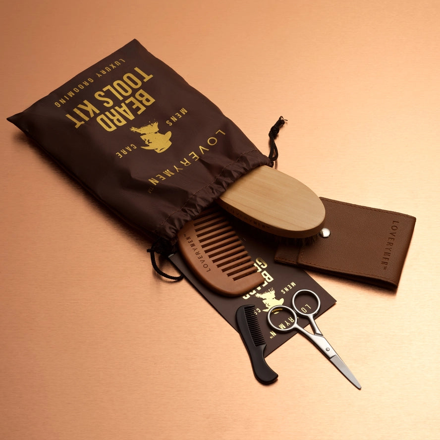 Loverymen Beard Tools Kit: Comb Shears & More in Travel Pouch