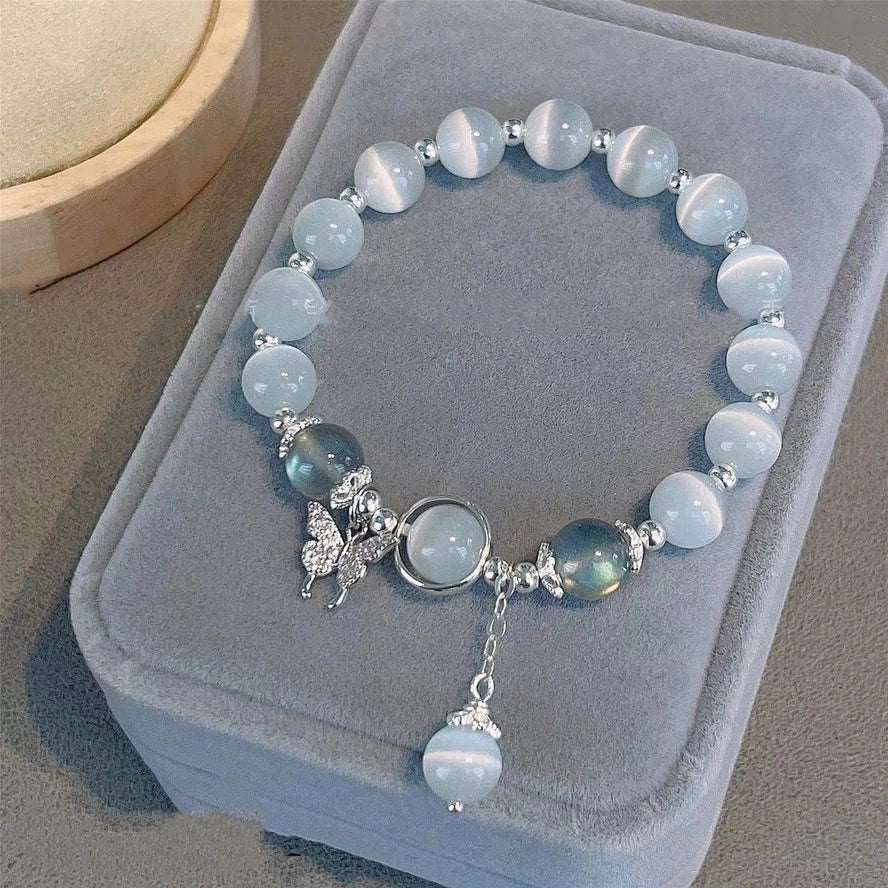 Cat's Eye Aquamarine Moonstone Crystal Women's Bracelet