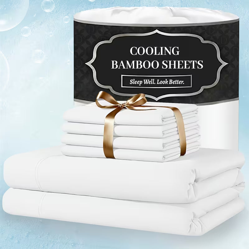 Extra Deep Pocket Bamboo Sheets - 4/6pcs Breathable & Cooling Bamboo Bed Sheet Set, Hotel Luxury Fitted Sheet Set, Soft Wrinkle-Free for Extra Deep Mattresses, Room Decor, Twin/Full/Queen/King Size Sheet & Pillowcase Sets