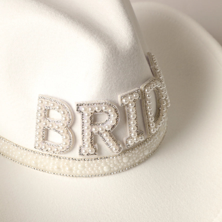 Vegan Felt-Made Bride Pearl Cowboy Hat