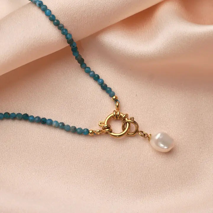 Apatite Blue Steel Natural Stone Necklace
