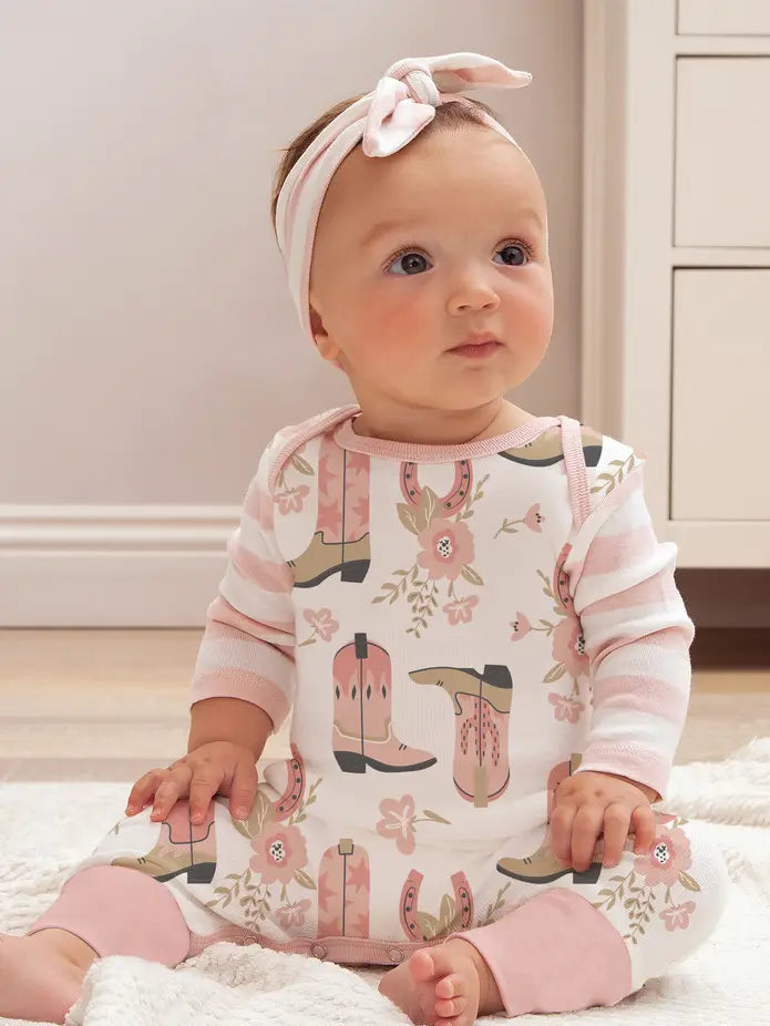 Western Cowgirl Boots Baby Cotton Romper