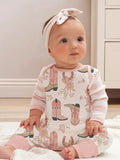 Western Cowgirl Boots Baby Cotton Romper