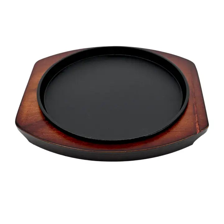 Cast Iron Steak Plate Round with Wooden Trivet