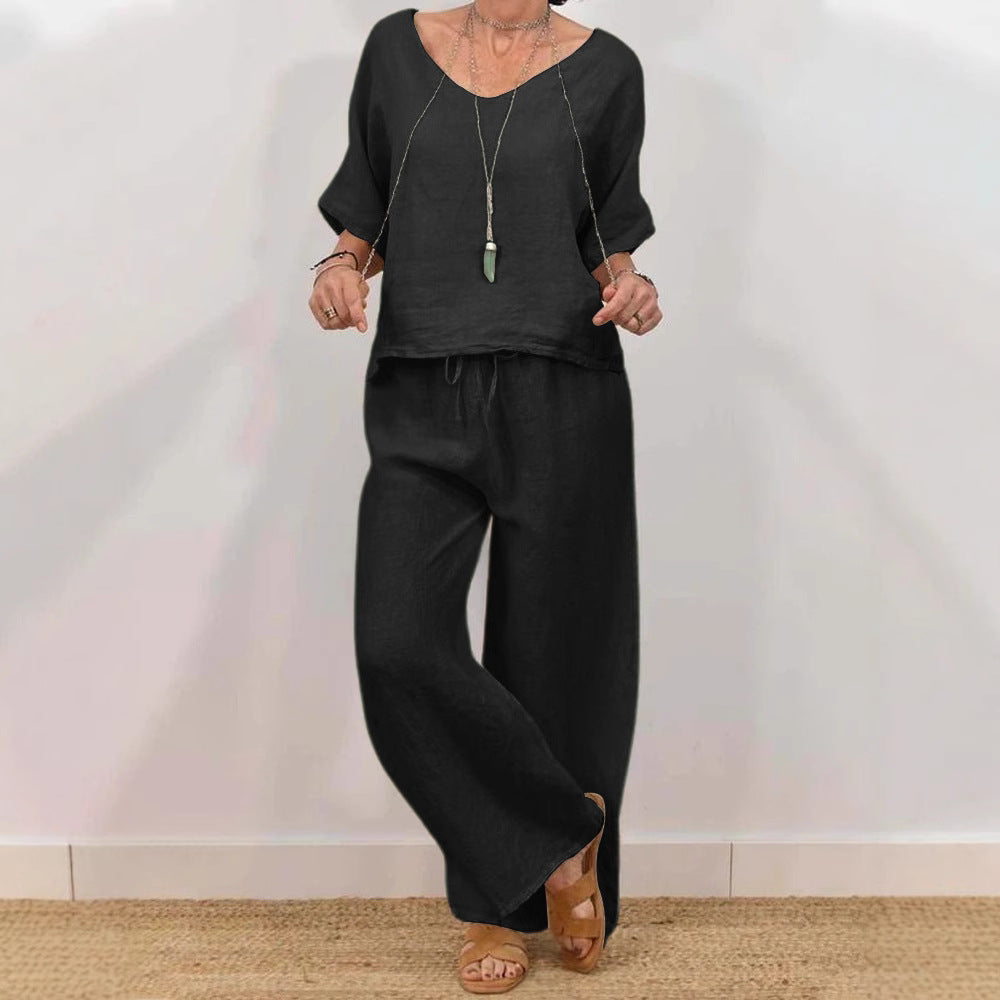 Women’s Multi Color Two Piece Set V Neck Top & Pants
