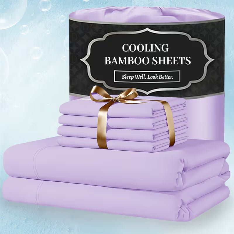 Extra Deep Pocket Bamboo Sheets - 4/6pcs Breathable & Cooling Bamboo Bed Sheet Set, Hotel Luxury Fitted Sheet Set, Soft Wrinkle-Free for Extra Deep Mattresses, Room Decor, Twin/Full/Queen/King Size Sheet & Pillowcase Sets